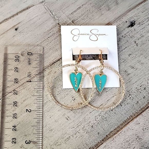 NWT JESSICA SIMPSON TIFFANY BLUE HEART HOOP LOVE EARRINGS - Picture 3 of 4